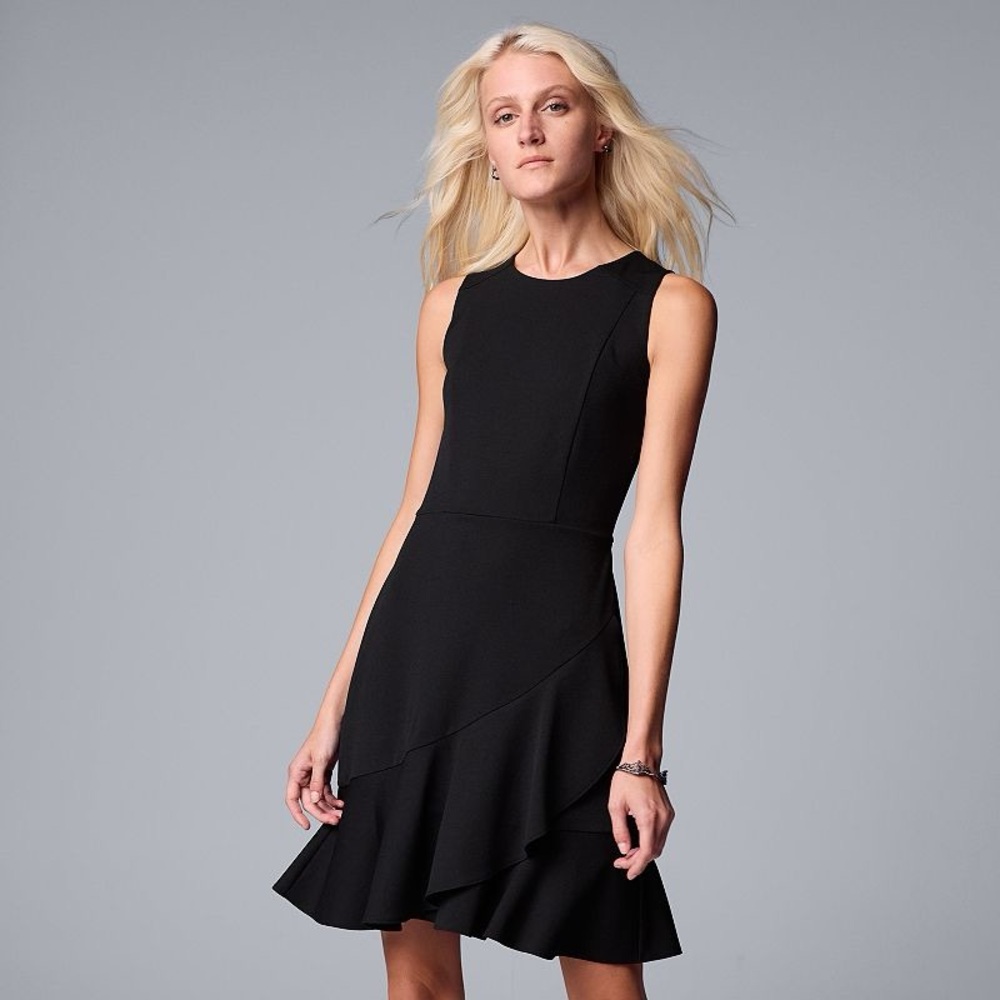Simply Vera Vera Wang Black Cocktail Dress – Ruffle Hem, Size M